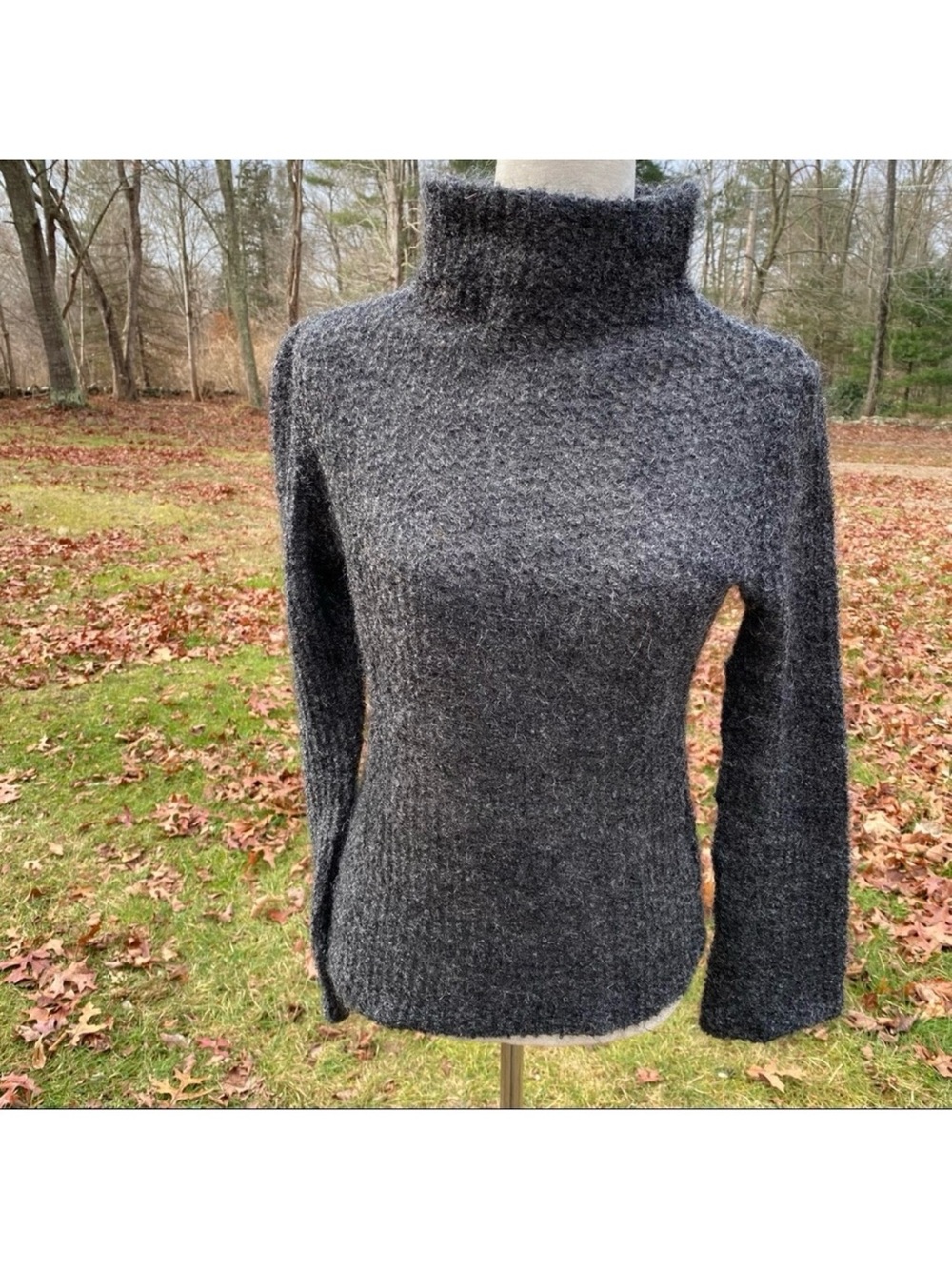 ISDA & CO SWEATER TURTLENECK MOCK GRAY LONG SLEEVE MOHAIR BLEND SIZE XS